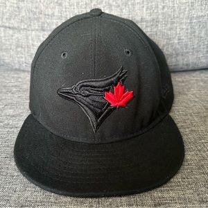 New Era Toronto Blue Jays Blackout 59Fifty Fitted Hat Black on Black Red Leaf